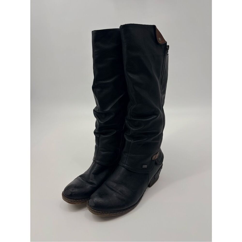 Women's 8.5 40 Rieker 93655-00 Black Knee High Boots Faux Fur Sherpa Lined Zip
